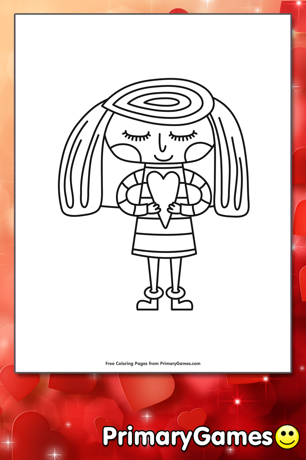 Girl Holding Valentine Coloring Page | Printable Valentine's Day