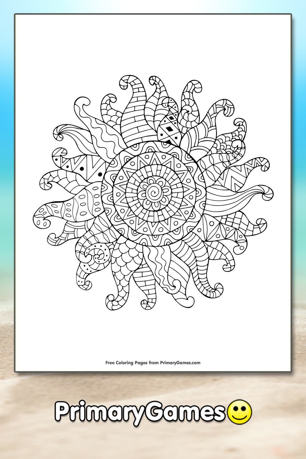 Zentangle Sun Coloring Page | Printable Summer Coloring eBook