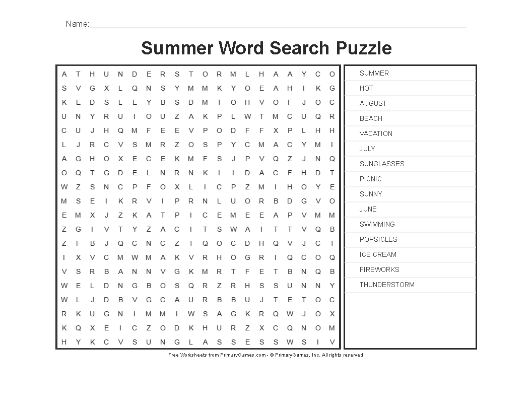 Summer Word Search Printable Pdf Printable Word Searches