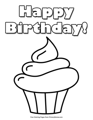 happy birthday cupcake coloring page • free printable pdf
