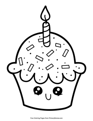 Birthday Cupcake Coloring Page