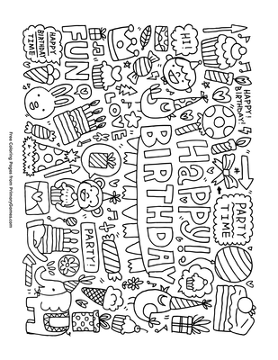 Happy Birthday Doodles Coloring Page Free Printable Pdf From Primarygames