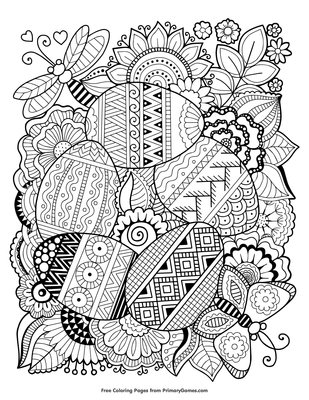 zentangle easter eggs coloring page free printable pdf from primarygames