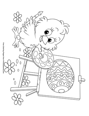 chick painting an easter egg coloring page • free printable