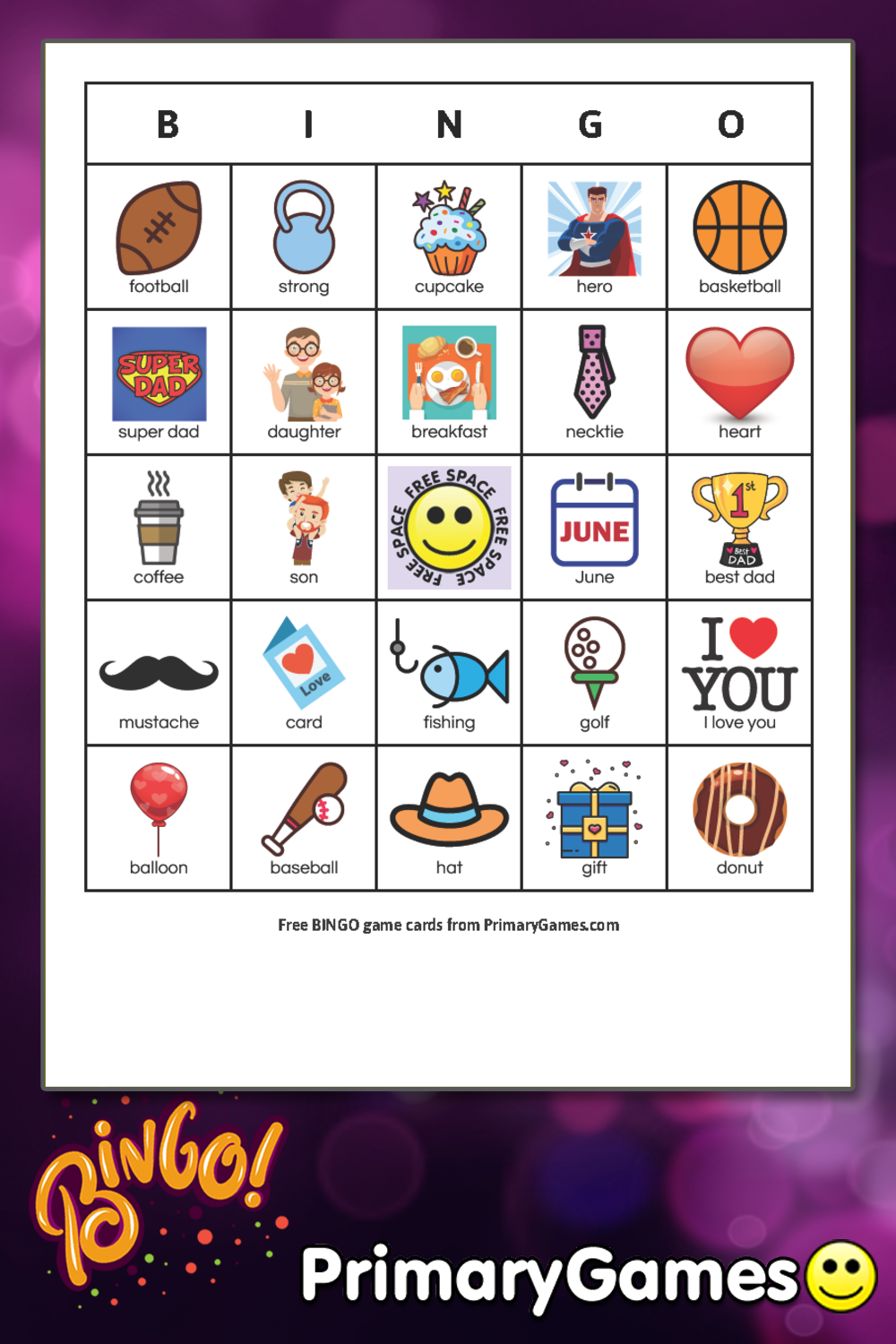 Father's Day BINGO Game Card • FREE Printable Game from PrimaryGames
