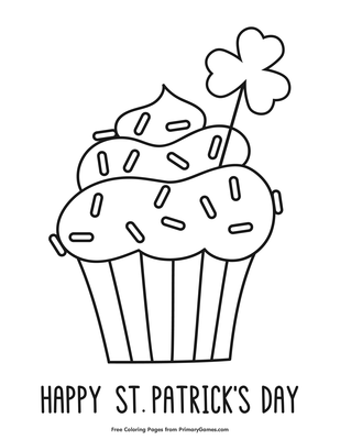 st patrick's day cupcake coloring page • free printable pdf