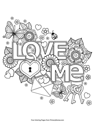 love me coloring page • free printable pdf from primarygames