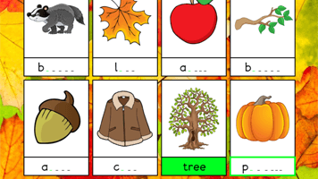 spelling cards autumn free online games at primarygames