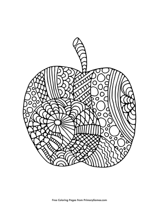 apple zentangle coloring page free printable pdf from primarygames