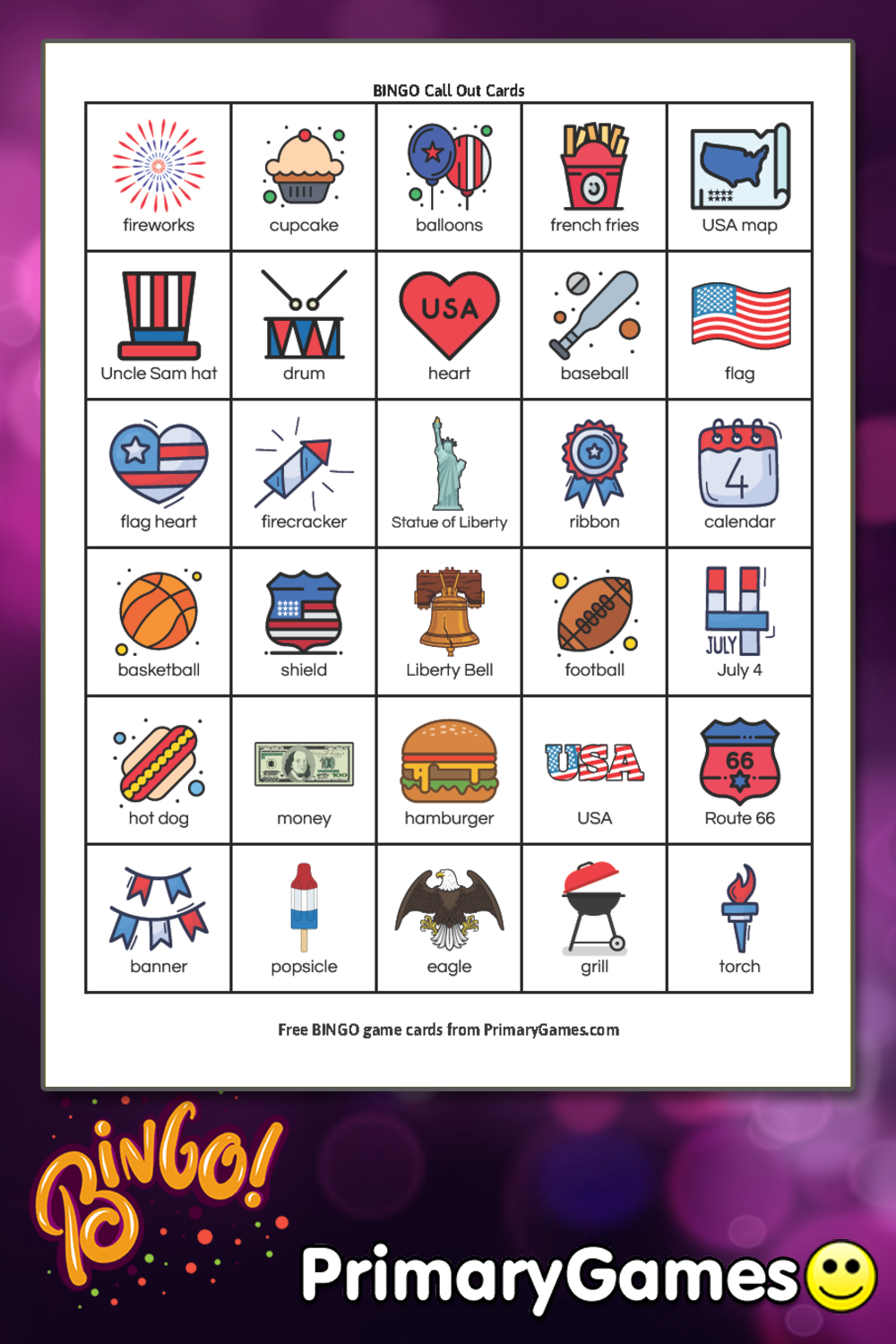 Summer BINGO Game Call Out Sheet • FREE Printable Game from PrimaryGames