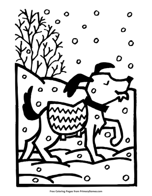 dog in snow coloring page • free printable pdf from primarygames