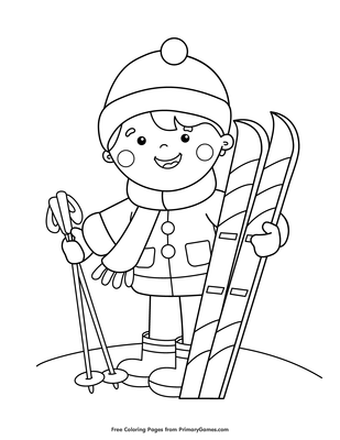 boy with skis coloring page • free printable pdf from