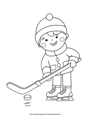 boy playing ice hockey coloring page • free printable pdf